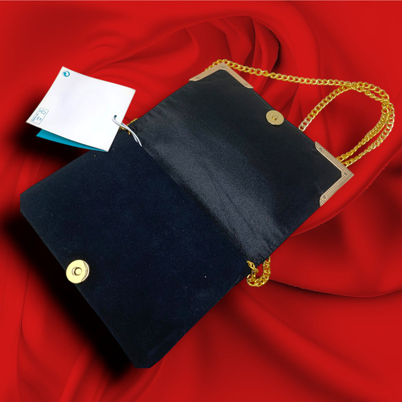 NEW Shiraleah Trina Black Gold Abstract Crossbody Envelope Bag Purse Chain Strap - Picture 5 of 8